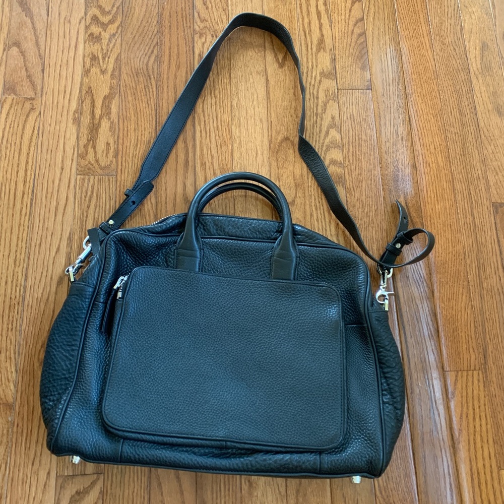 Mackage black leather briefcase laptop bag